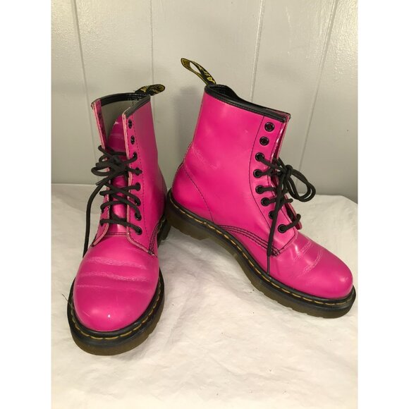 Dr. Martens 1460W Patent Leather Bubblegum Lamper Hot Pink Combat Boots US sz 7 - Picture 1 of 8